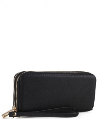 Simple Double Zip-Around Wallet OCK-W0095 BLACK